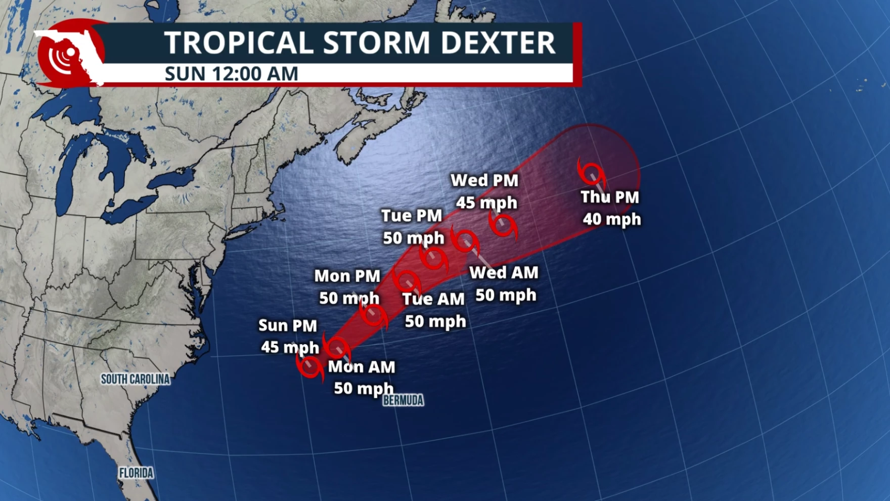 Tropical Storm Dexter forms in the Atlantic; we're watching two other