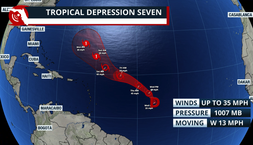 Tropical Depression 7 forms; expected to become Hurricane Gabrielle over the Atlantic