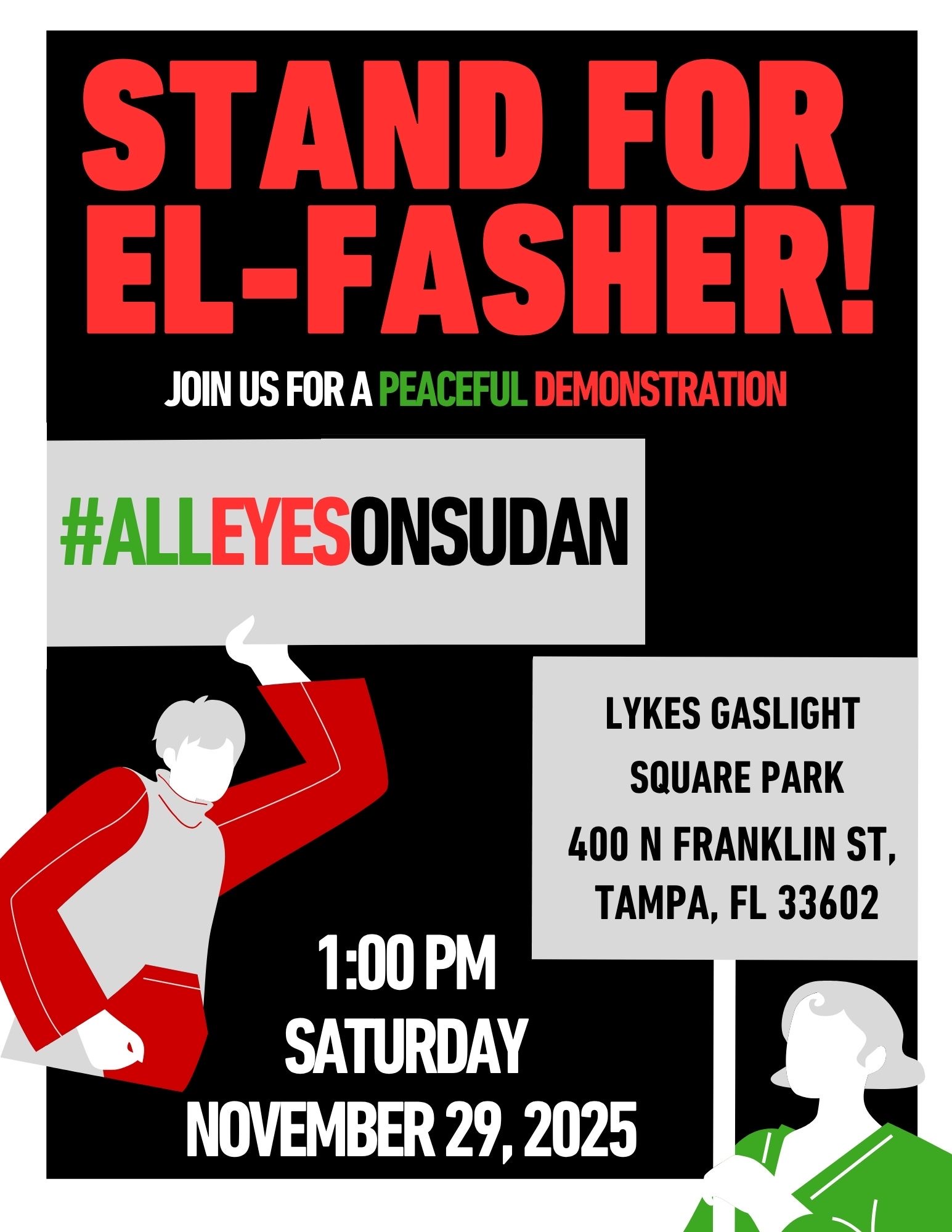 The Sudanese American Community of Tampa will hold a “Stand for El-Fasher” demonstration Saturday