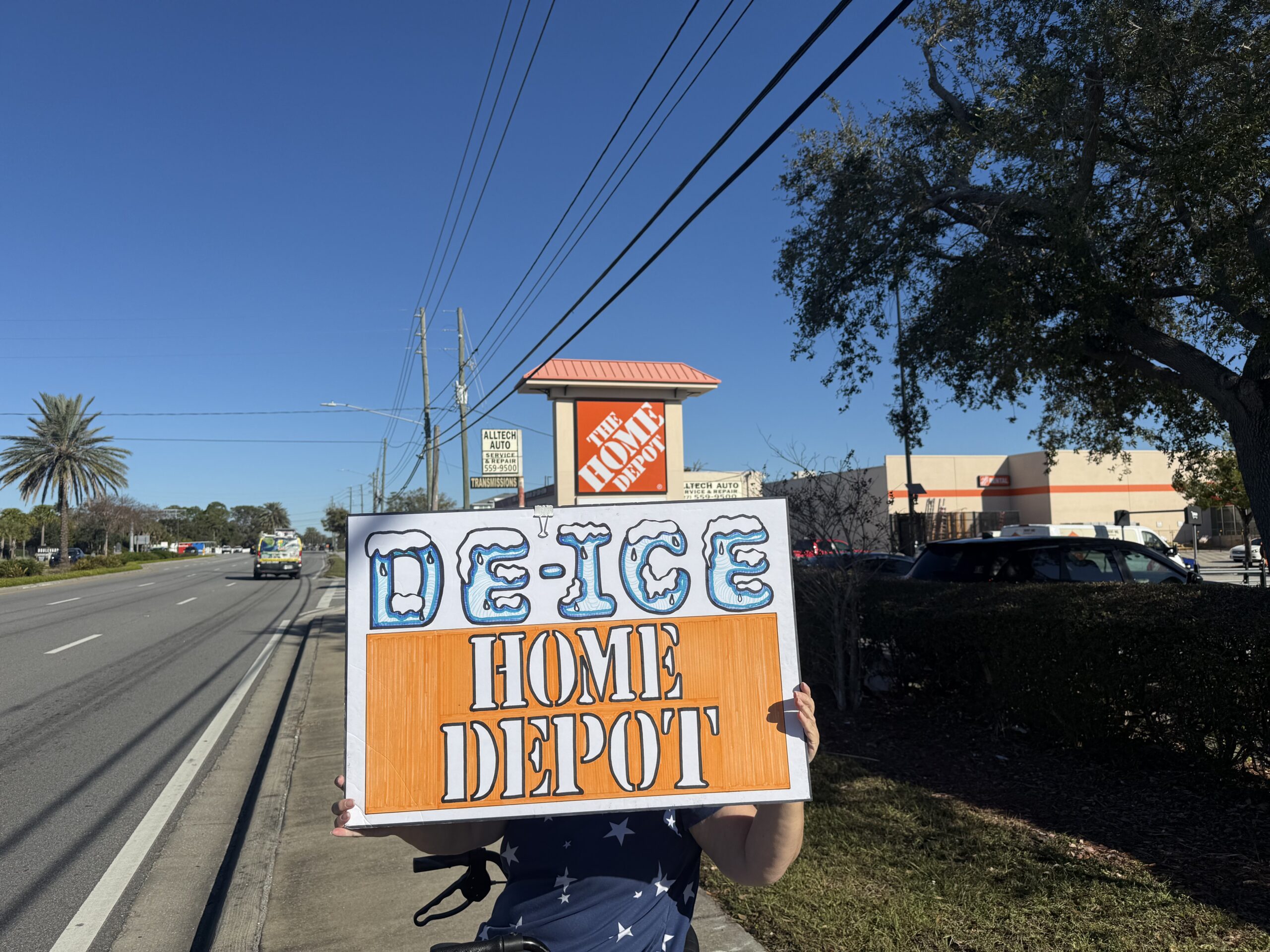 Indivisible demonstrators protest against ICE outside Home Depot in ...