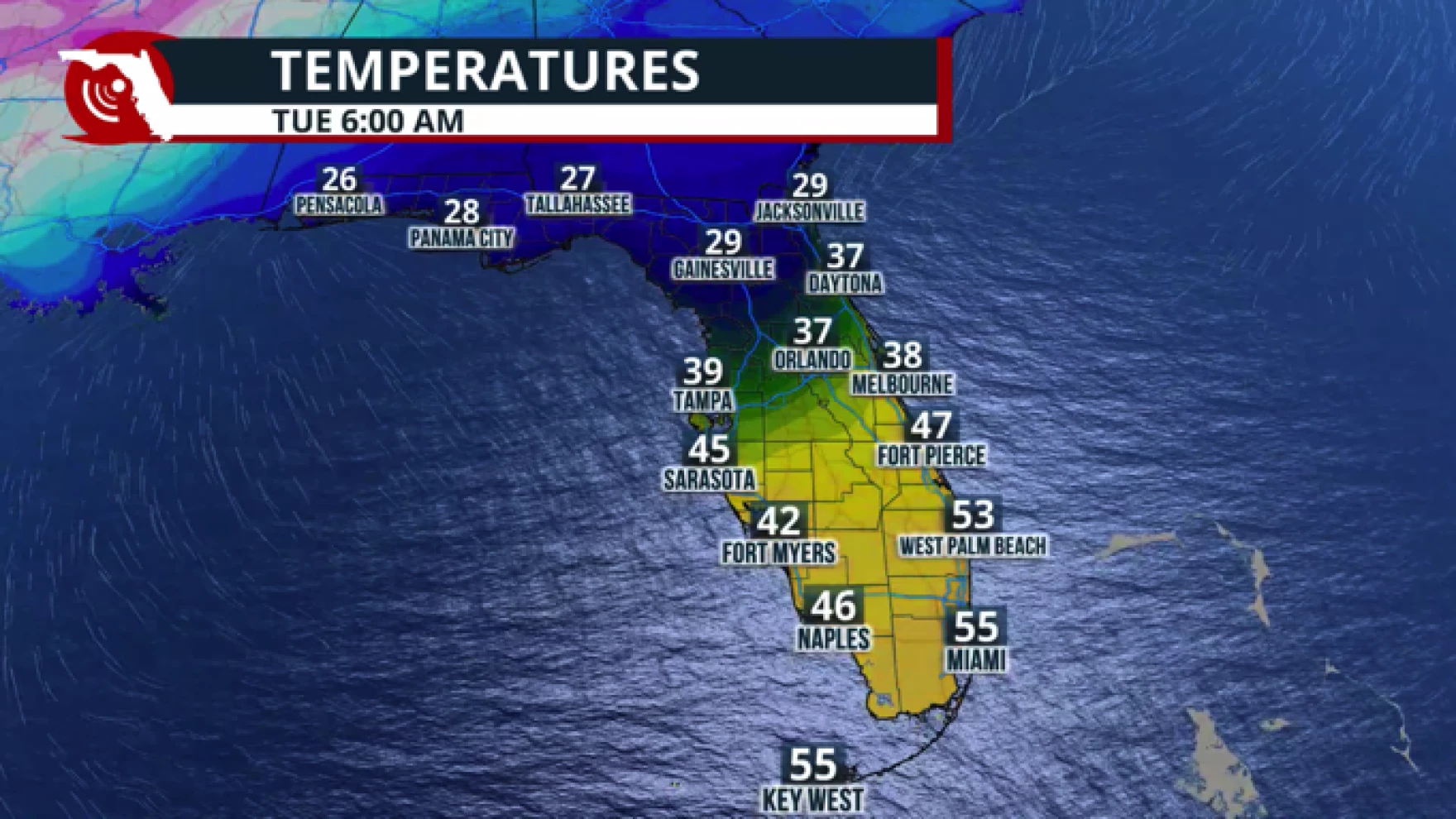 Wind will shift in Florida ahead of the next strong cold front