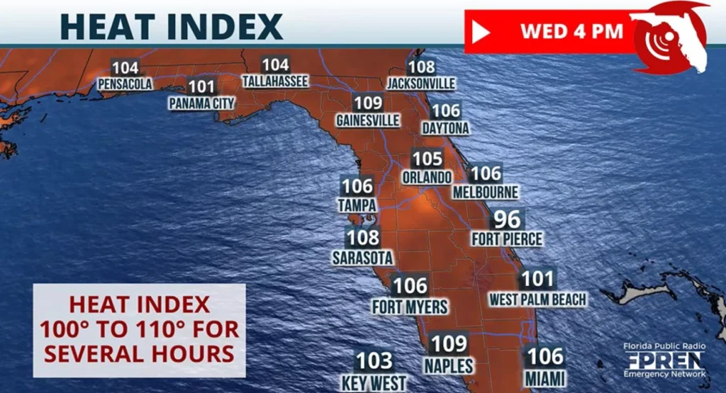 108 heat index in Sarasota. Dangerous temperatures return to Florida