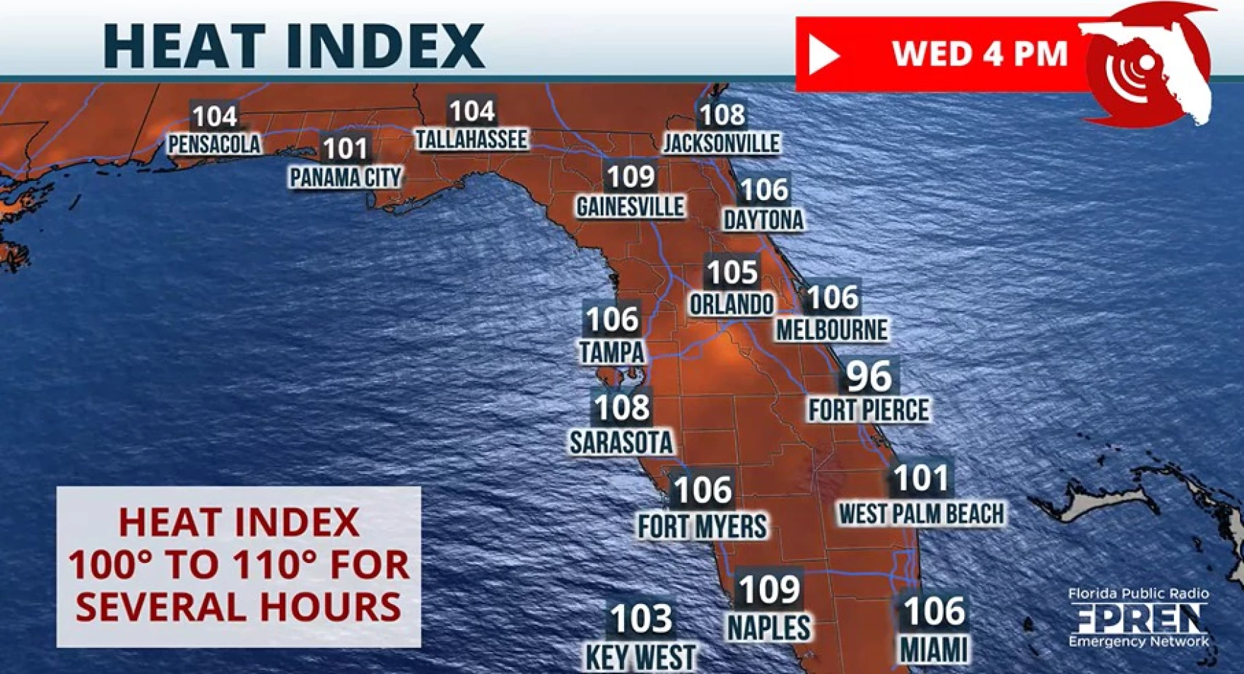 108 heat index in Sarasota. Dangerous temperatures return to Florida