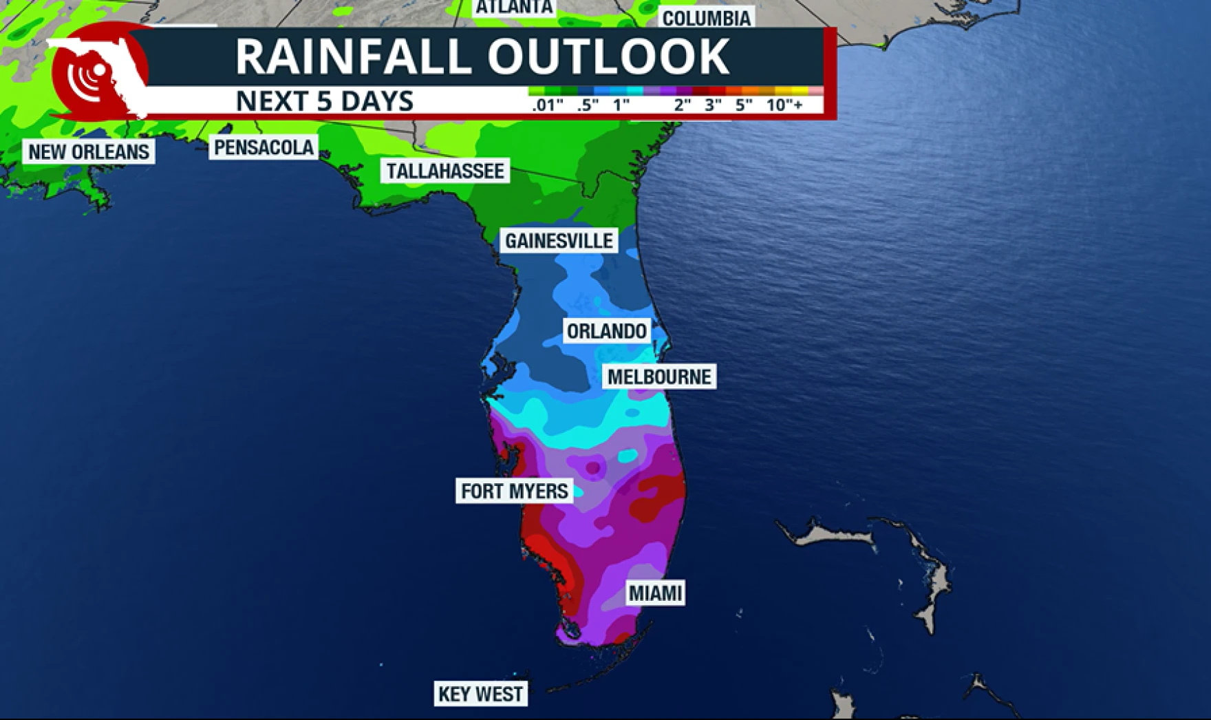Rain chances will increase as an upper-level low will produce squalls in Florida